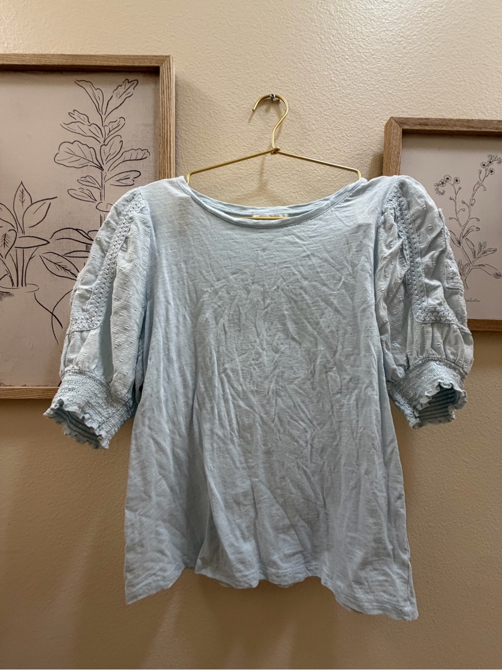 Signature Light Blue Puff Sleeve Top with Lace Details